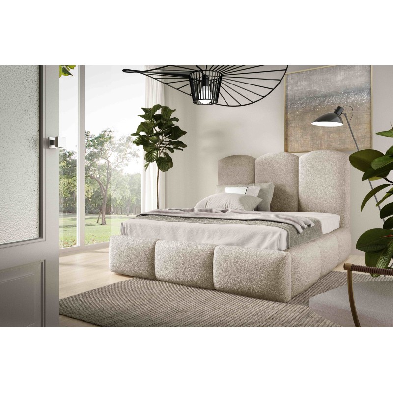 Cama tapizada Omega con contenedor para ropa de cama Boucle, Balo 20074 - comodidad y estilo en uno.