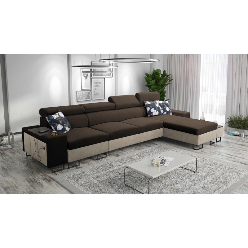 Prestige XII Mini Ecksofa mit Schlaffunktion und USB-Anschluss, Stoff Weich im Griff, Freya 210.08 + Tauro 8203 | Dein Komfortpl
