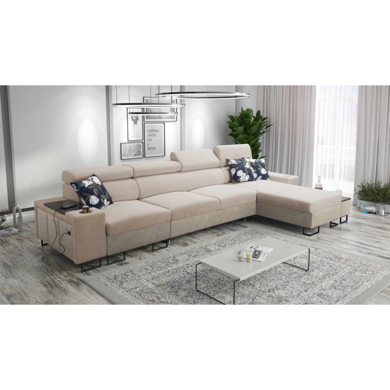 Prestige XII Mini Corner Sofa with a sleeping function and USB port, Soft-touch fabric, Freya 210.04 + Tauro 8203 | Your Place o