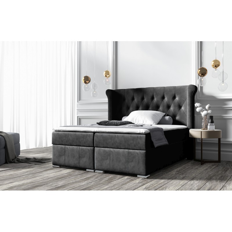 Kontinentalbett Simo mit Bettkasten Stoff nan, Mat Velvet 99 – Komfort und Eleganz in Ihrem Schlafzimmer.