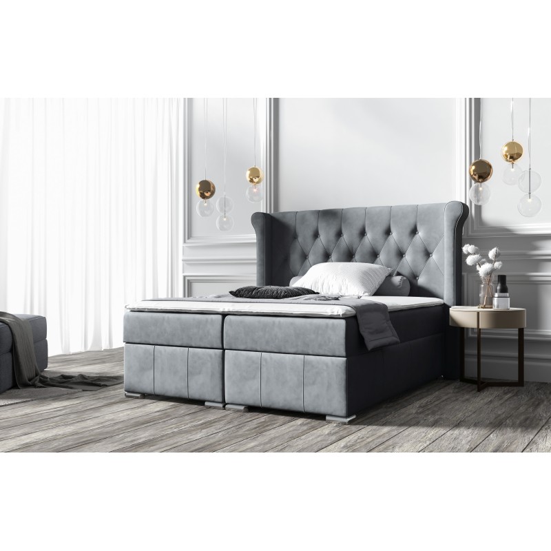 Cama continental Simo con contenedor para ropa de cama tejido nan, Mat velvet 99 - confort y elegancia en tu dormitorio.