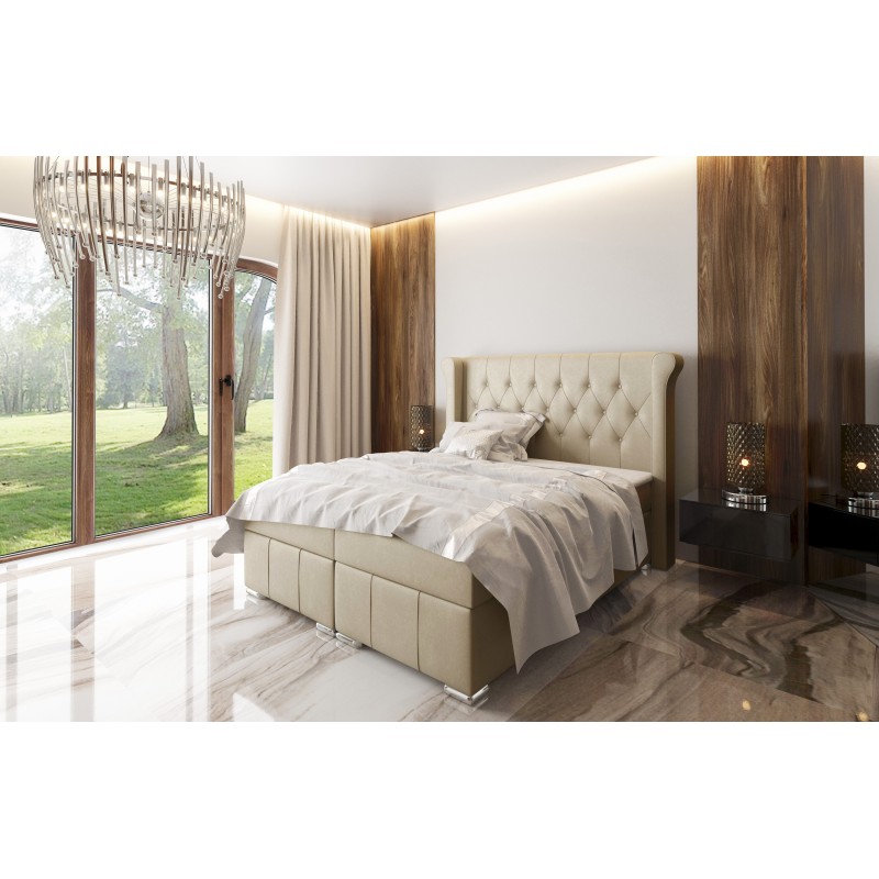 Cama continental Simo con contenedor para ropa de cama tejido nan, Mat velvet 99 - confort y elegancia en tu dormitorio.