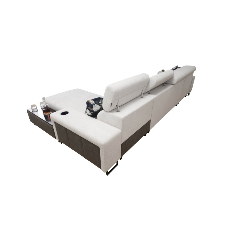 Prestige XII Mini Ecksofa mit Schlaffunktion und USB-Anschluss, weicher Stoff, Freya 210.04 + Tauro 8202 | Ihr Komfortplatz