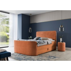 Luxuriöser Schlafkomfort | Kontinentalbett Forma mit Bettkasten-Puffs in Stoff nan