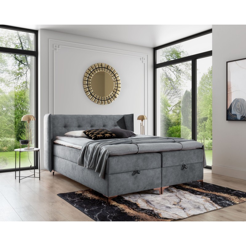 Cama continental Alvo con contenedor para ropa de cama en tela nan