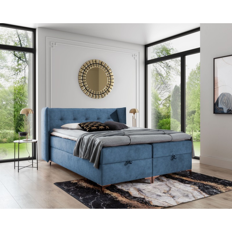 Continental bed Alvo with bedding storage in nan fabric