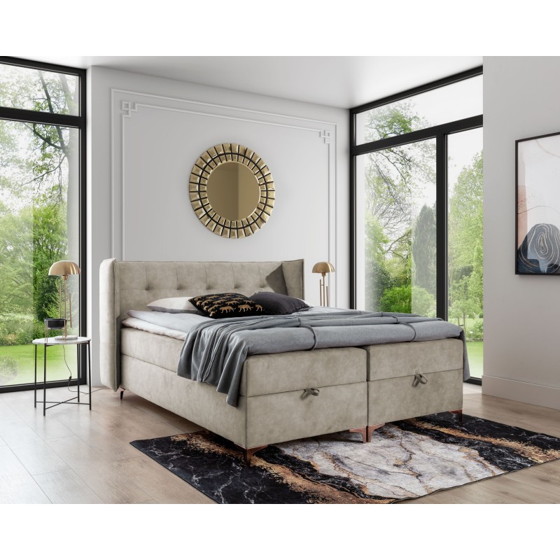 Continental bed Alvo with bedding storage in nan fabric