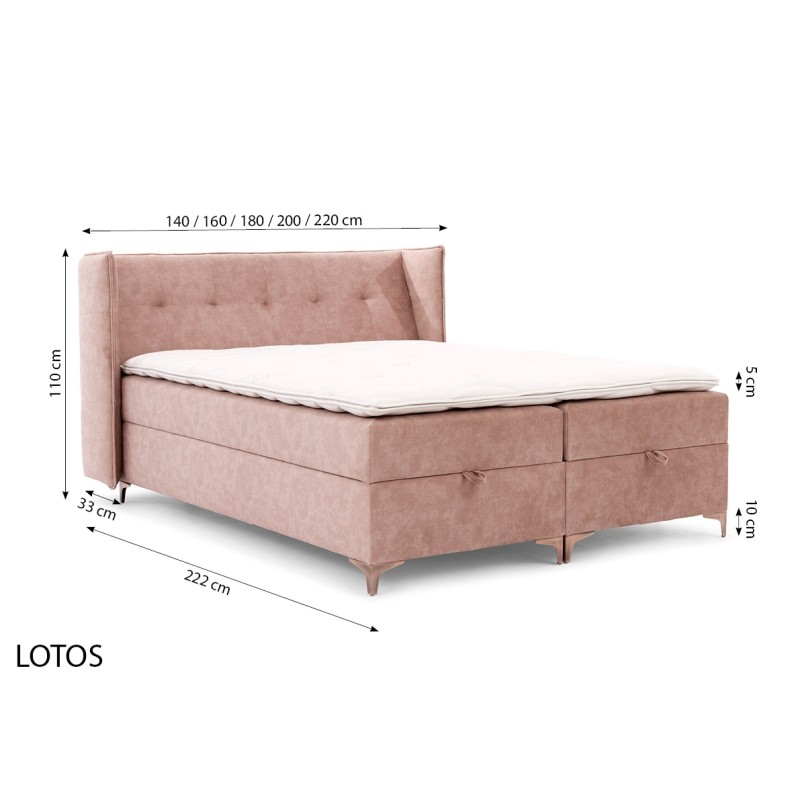 Continental bed Alvo with bedding storage in nan fabric