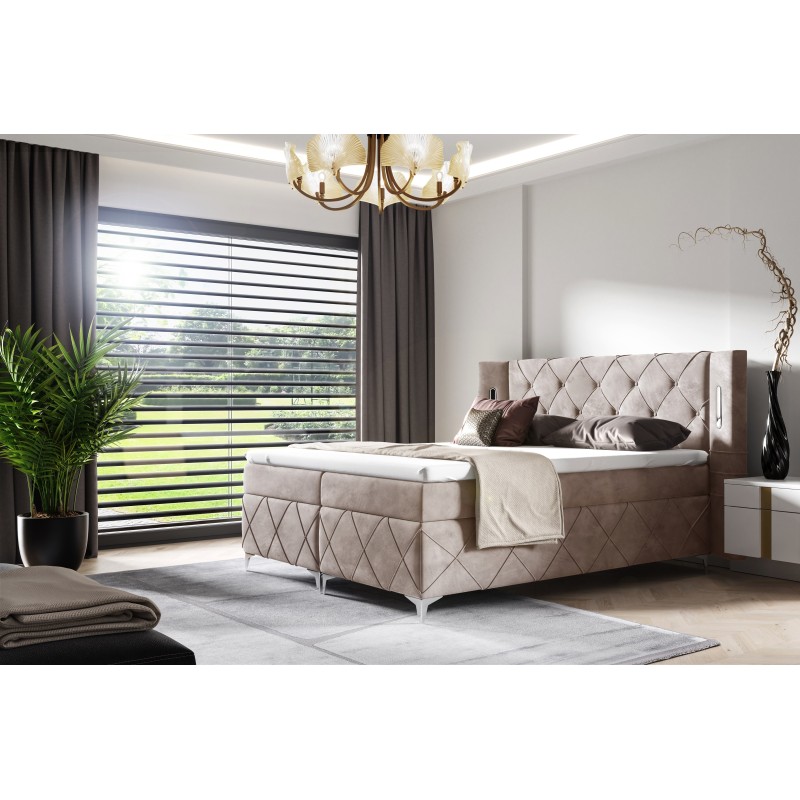 Lavanoz Continental Bed with Sensor Lighting in Nan Fabric | Luxurious Comfort and Elegance