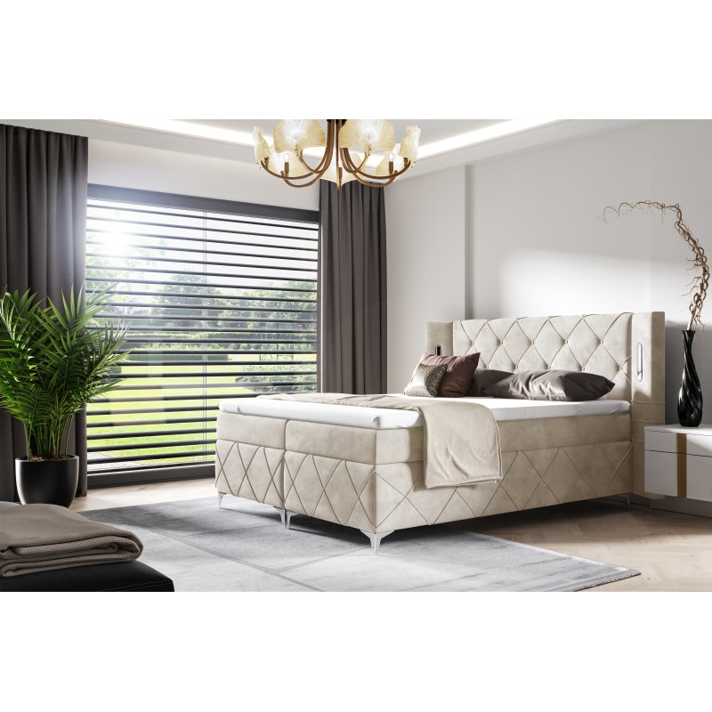 Cama Continental Lavanoz con Iluminación Sensorial en Tela nan | Lujo, Comodidad y Elegancia