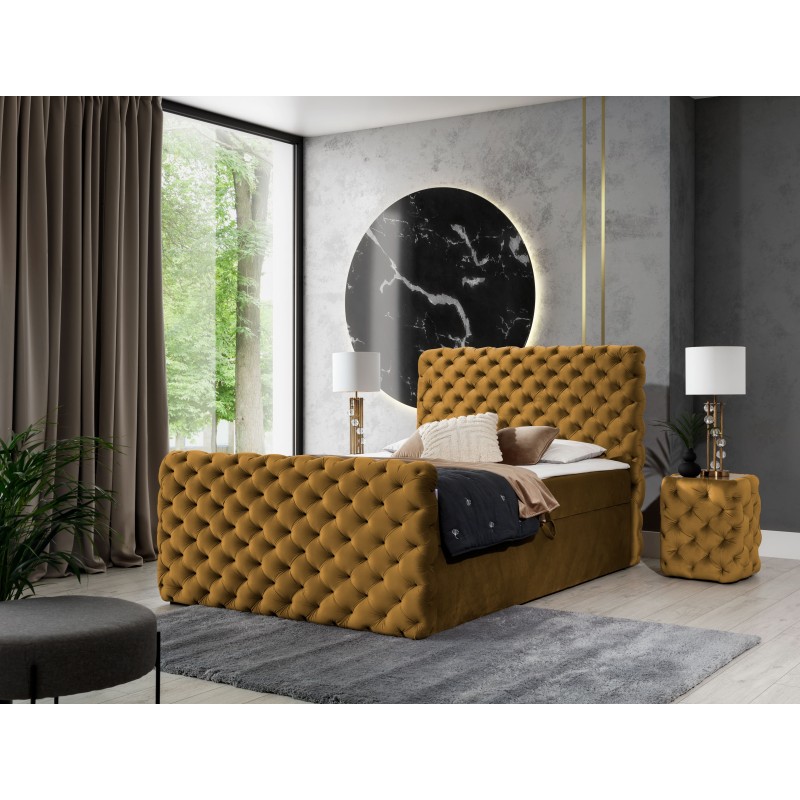 Das kontinentale Bett Mento, mit Knöpfen gepolstert in Nan-Stoff – Komfort und Eleganz in einem