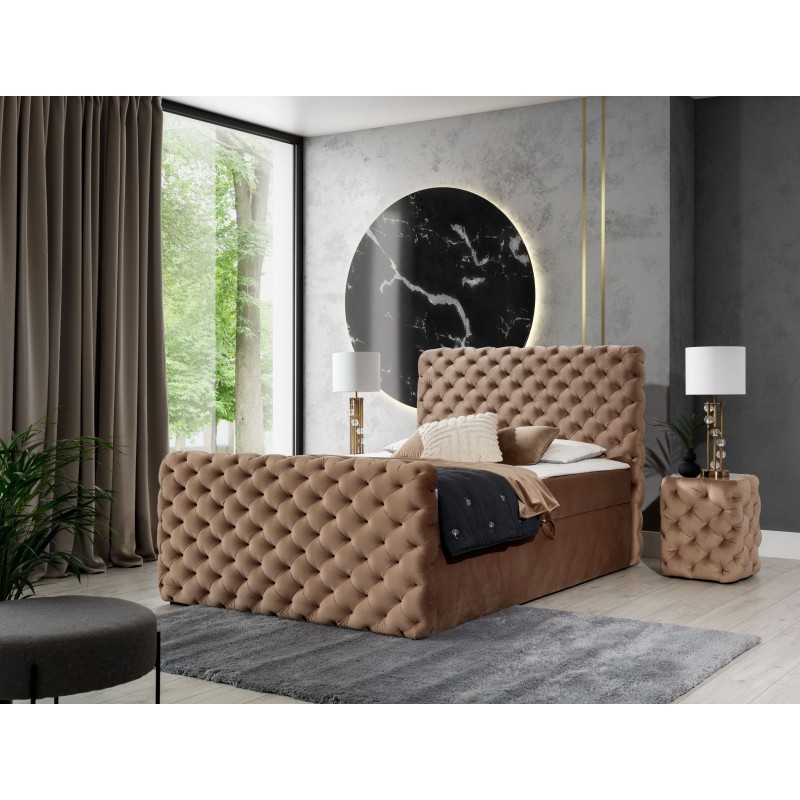 Das kontinentale Bett Mento, mit Knöpfen gepolstert in Nan-Stoff – Komfort und Eleganz in einem