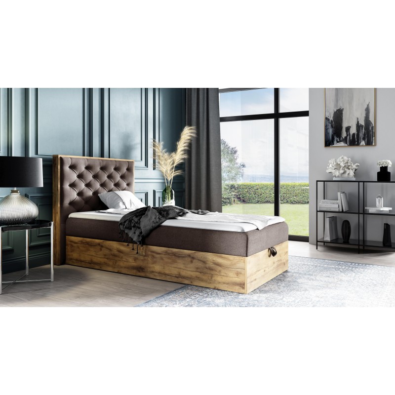 Cama juvenil cómoda Luxaro III con contenedor - Tela Faro 24