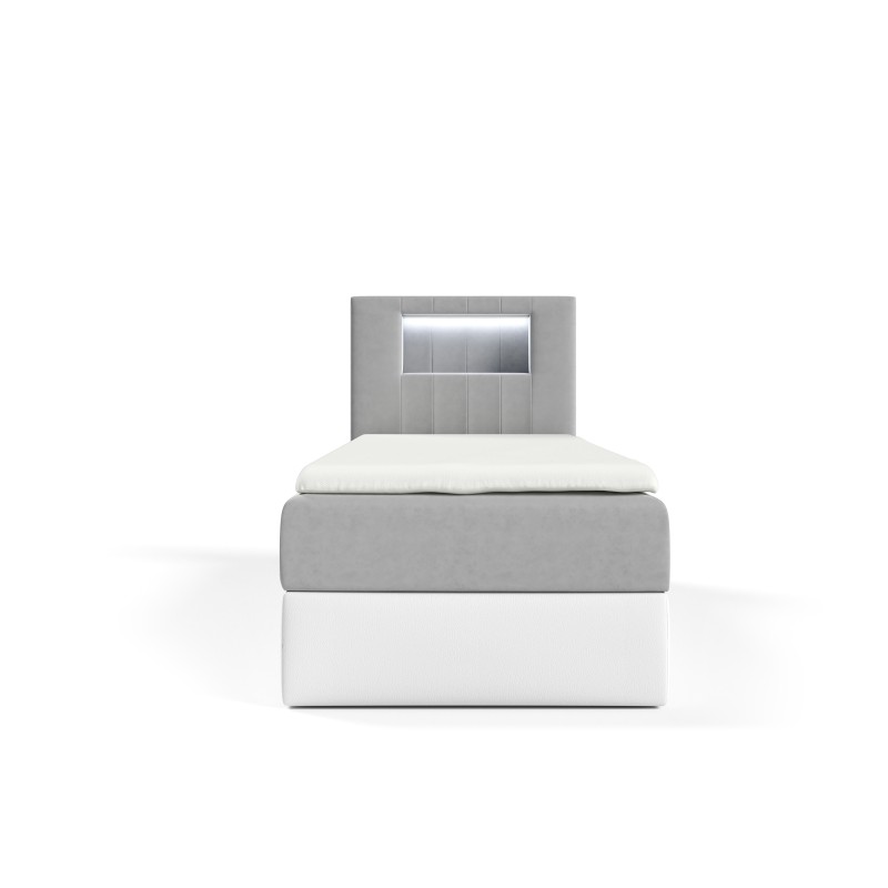 Cama Niva I con iluminación led y contenedor para ropa de cama.