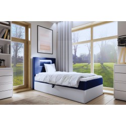 Cama Niva I con iluminación led y contenedor para ropa de cama.