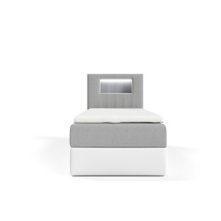 Cama Niva I con iluminación led y contenedor para ropa de cama.