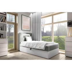 Cama Niva I con iluminación led y contenedor para ropa de cama.