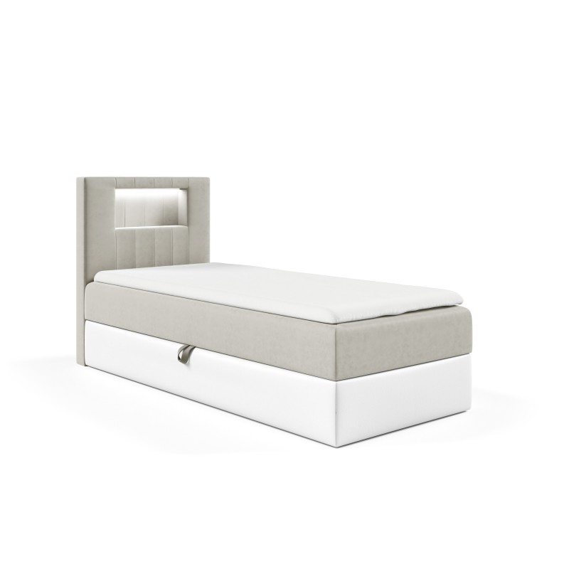 Cama Niva I con iluminación led y contenedor para ropa de cama.