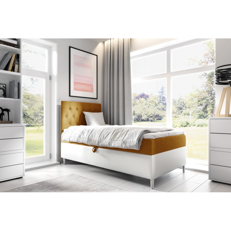 Cama Modena I con adornos acolchados: Comodidad y elegancia en uno.