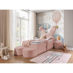 Cama infantil conejito con cajón para ropa de cama, pufs y mesita en tela nan 203.01: comodidad del sueño para tu hijo.