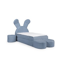 Cama infantil conejito con cajón para ropa de cama, pufs y mesita en tela nan 203.01: comodidad del sueño para tu hijo.