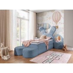 Rabbit children's bed with a bedding container, poufs, and a table in fabric nan 203.01 – sleep comfort for your child