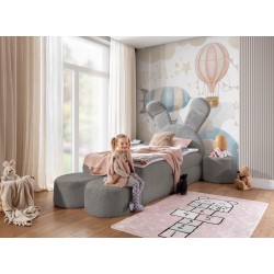 Rabbit children's bed with a bedding container, poufs, and a table in fabric nan 203.01 – sleep comfort for your child