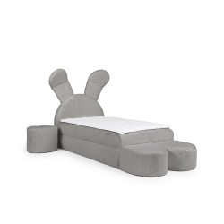 Rabbit children's bed with a bedding container, poufs, and a table in fabric nan 203.01 – sleep comfort for your child
