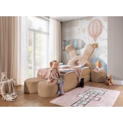 Cama infantil conejito con cajón para ropa de cama, pufs y mesita en tela nan 203.01: comodidad del sueño para tu hijo.