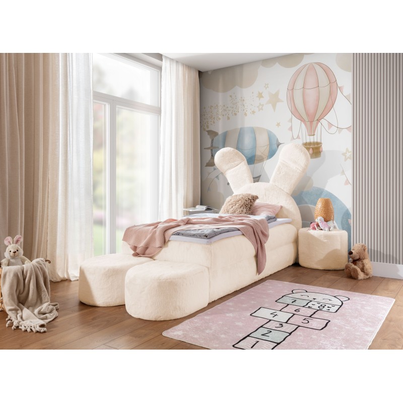 Cama infantil conejito con cajón para ropa de cama, pufs y mesita en tela nan 203.01: comodidad del sueño para tu hijo.
