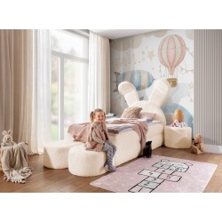 Kinderbett Häschen mit Bettkasten, Sitzpuffs und Tischchen aus dem Stoff nan 203.01 – Schlafkomfort für Ihr Kind