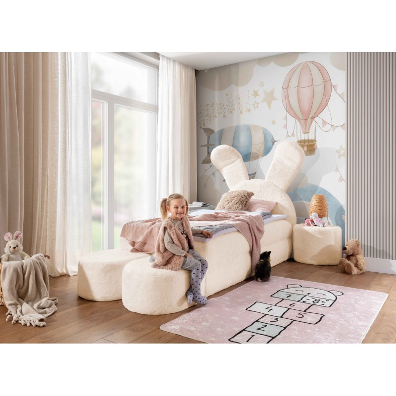 Cama infantil conejito con cajón para ropa de cama, pufs y mesita en tela nan 203.01: comodidad del sueño para tu hijo.