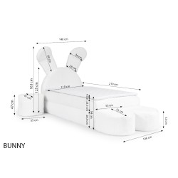 Rabbit children's bed with a bedding container, poufs, and a table in fabric nan 203.01 – sleep comfort for your child