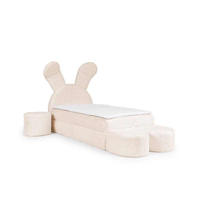 Cama infantil conejito con cajón para ropa de cama, pufs y mesita en tela nan 203.01: comodidad del sueño para tu hijo.
