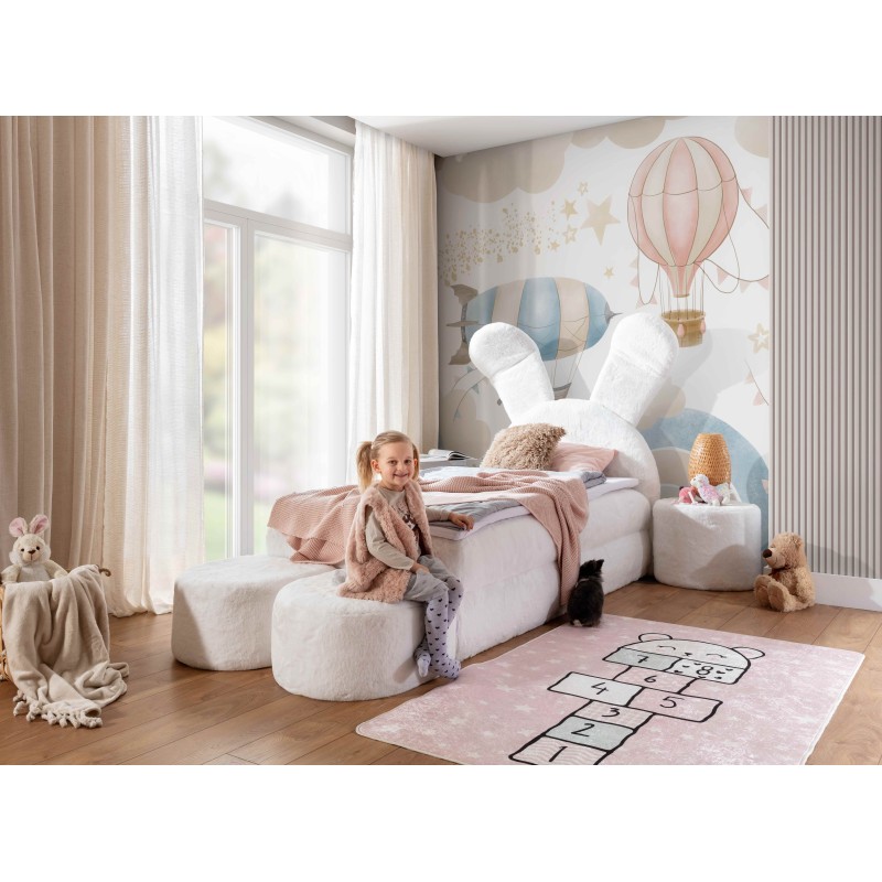 Cama infantil conejito con cajón para ropa de cama, pufs y mesita en tela nan 203.01: comodidad del sueño para tu hijo.