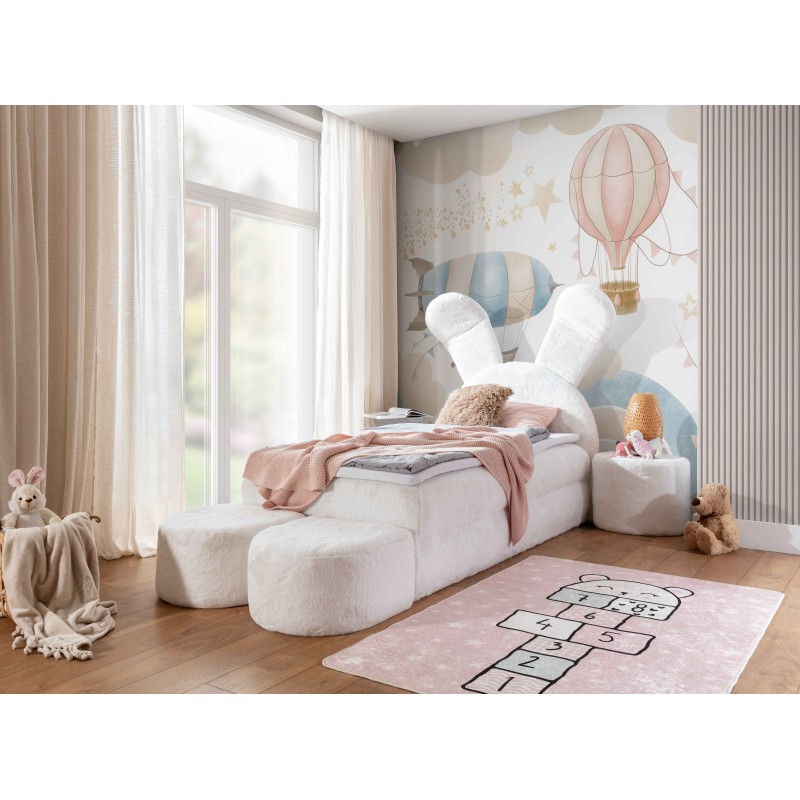 Cama infantil conejito con cajón para ropa de cama, pufs y mesita en tela nan 203.01: comodidad del sueño para tu hijo.