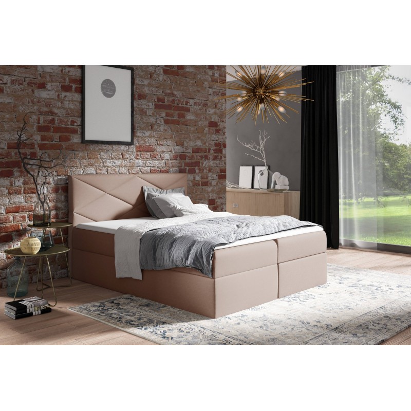 Cama continental Luvero con contenedor para ropa de cama, tela Rico 19