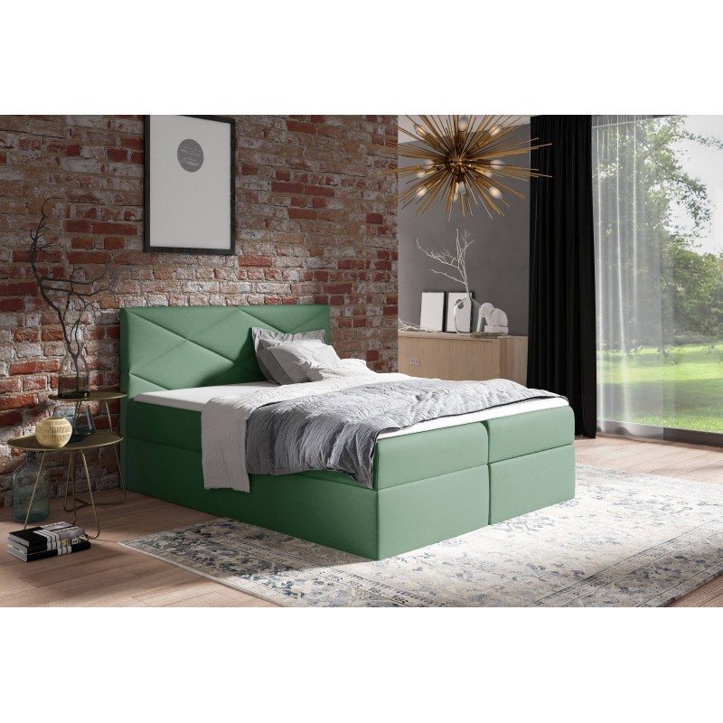 Cama continental Luvero con contenedor para ropa de cama, tela Rico 18.