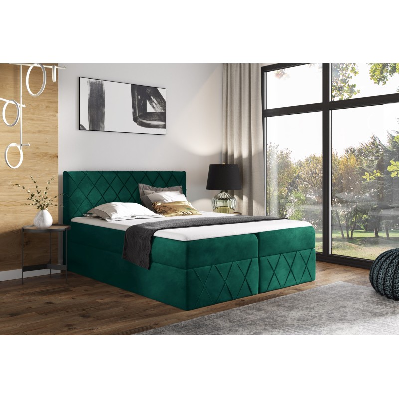 Cama continental Rinovo Lux con contenedor para ropa de cama, tela Kronos 19