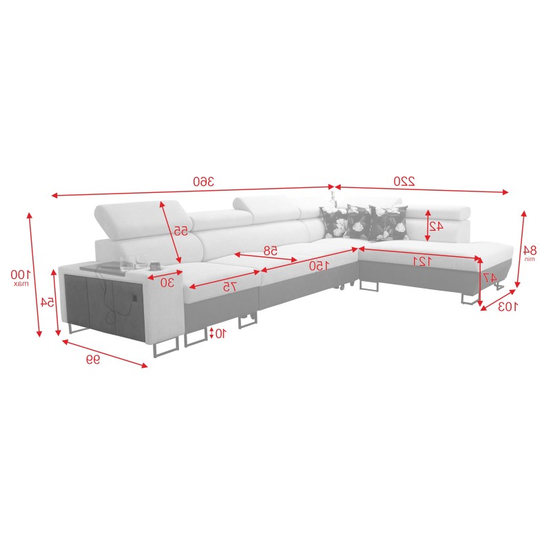 Ecksofa Prestige XI Maxi mit Schlaffunktion und USB-Anschluss | Polsterecke Weich im Griff, Freya 210.23 + Tauro 8207