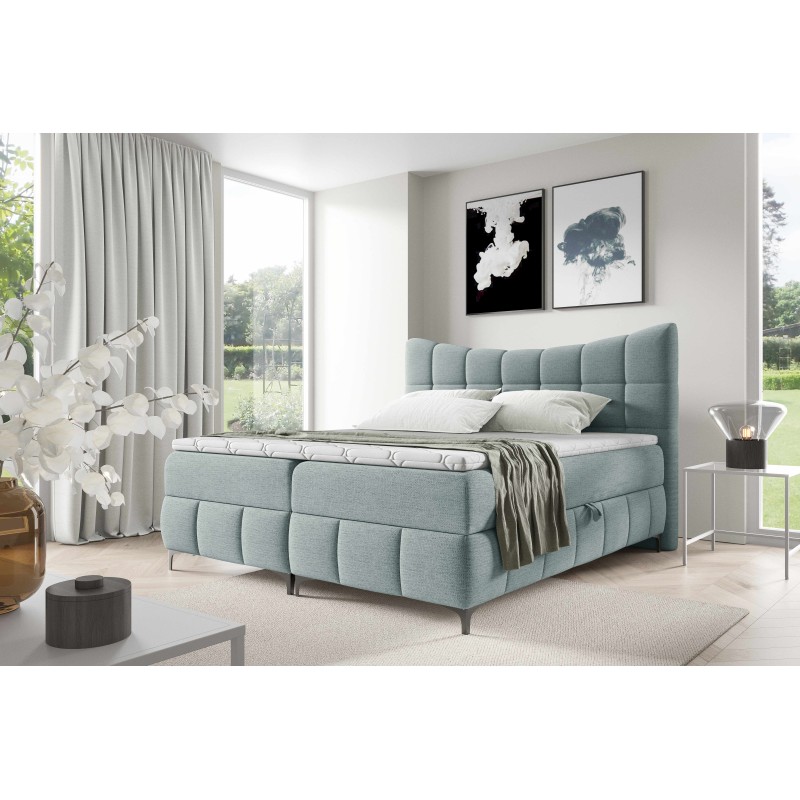 Orivo continental bed with a bedding container in Aragon 70 fabric