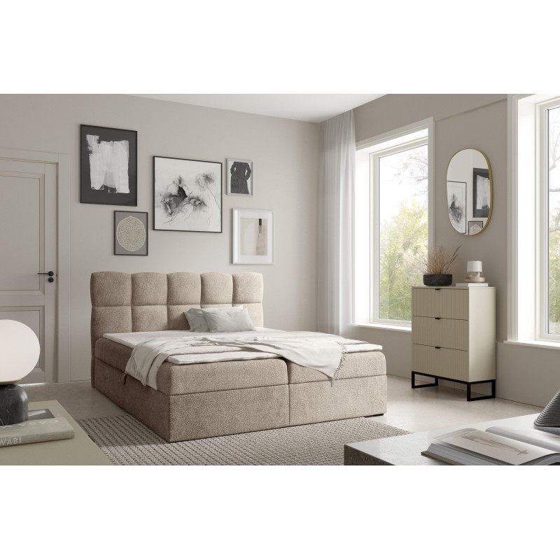 Orivo continental bed with bedding storage in Coral 50 fabric