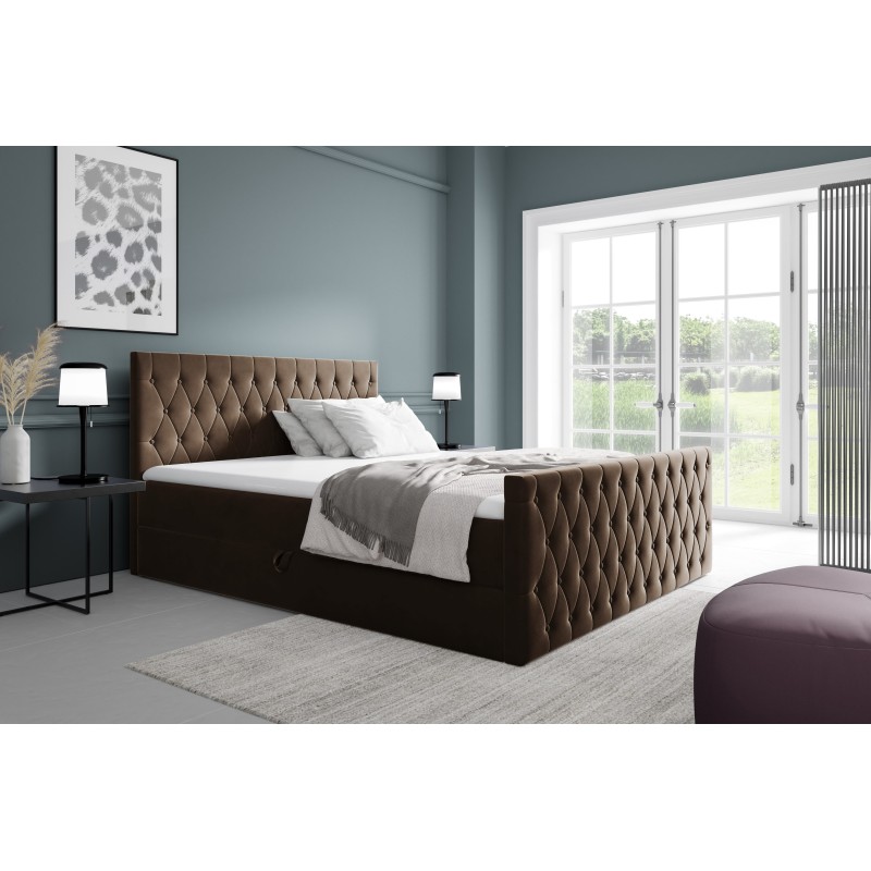 The Velar continental bed with a bedding storage in Fresh 6 fabric