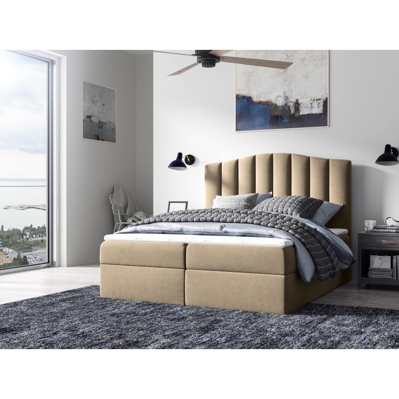 Continental bed Aravio with bedding storage, fabric Casablanca 2303