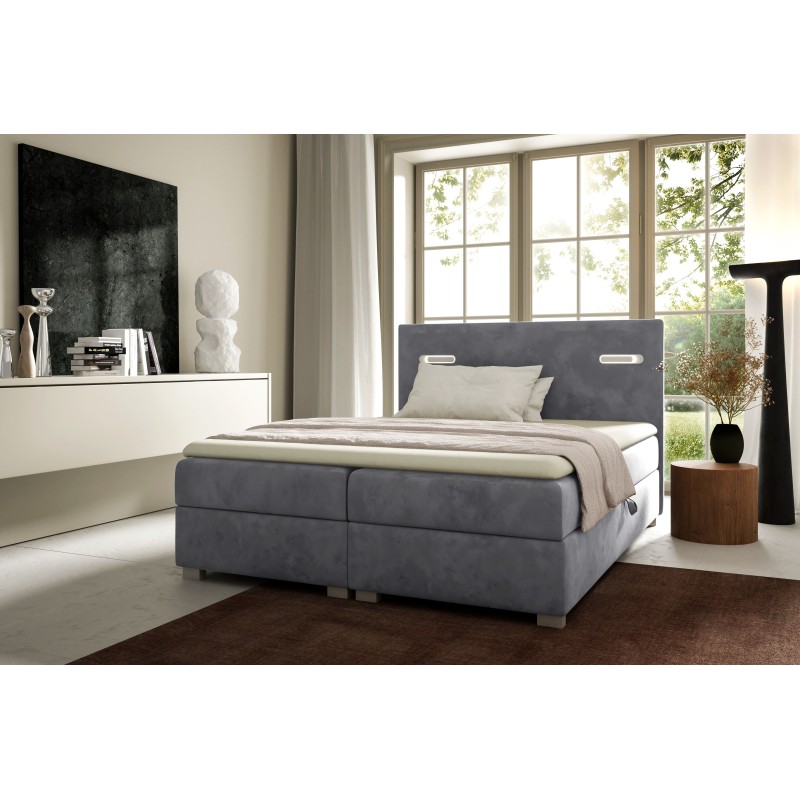 Cama continental Cavon con iluminación sensorial y contenedor para ropa de cama, tejido Fresh 32.
