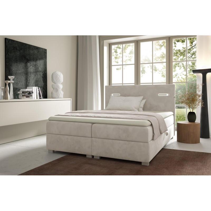 Kontinentalbett Cavon mit Sensorbeleuchtung und Bettkasten aus Stoff Fresh 01