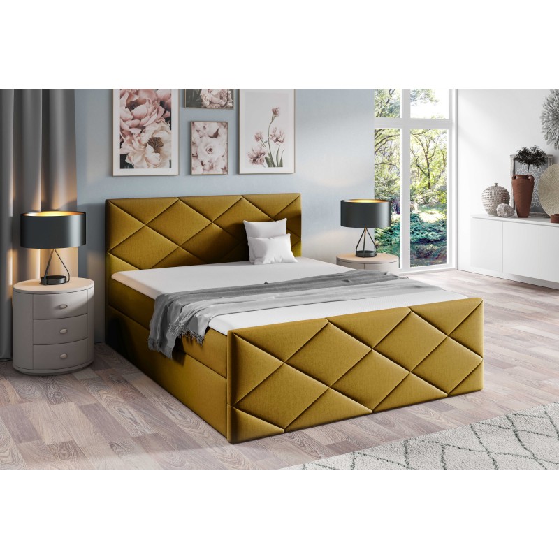 Cama continental Koro con contenedor para ropa de cama, tela Monolith 48
