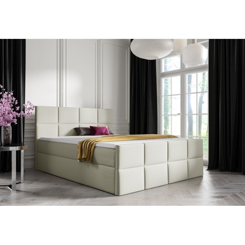 Mivaro continental bed with bedding storage in Monolith 02 fabric