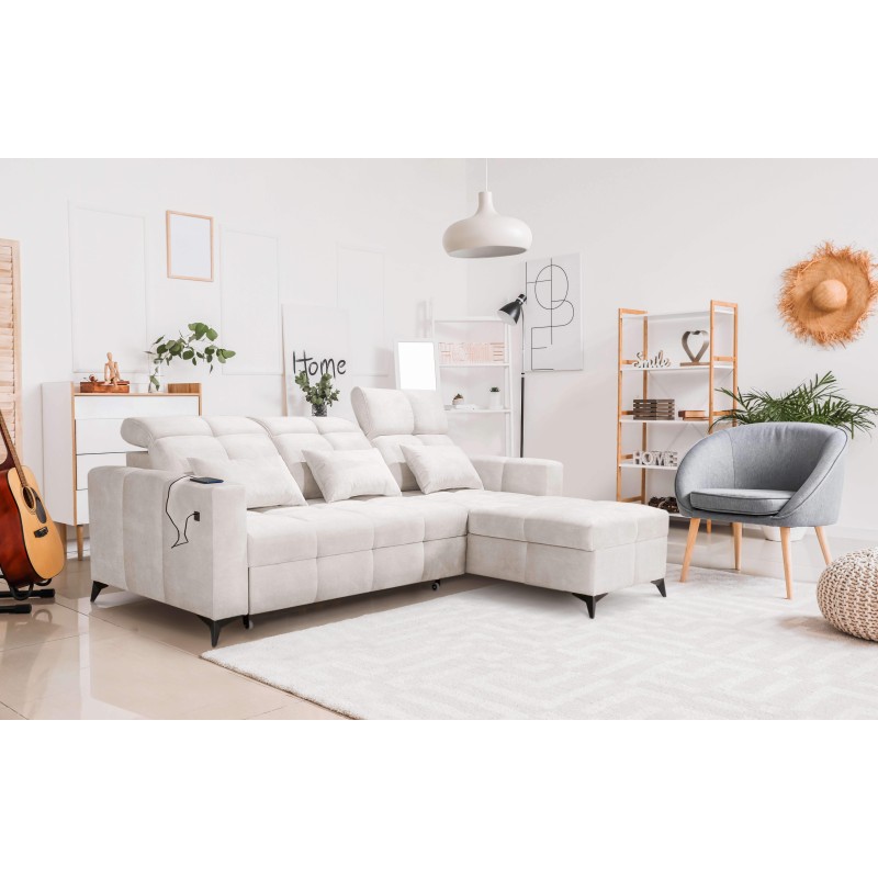 Luxury Zeni Corner Sofa with Sleeping Function in Velvet Fabric, Wave 1 | Your Place for Comfort