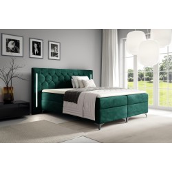 Cama continental Arius con acolchado decorativo y luz LED en el cabecero, tela Monolith 37